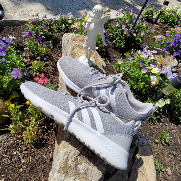 CLOUDFOAM by ADIDAS ♡ Gray 'n White Striped Canvas Fabric Lace Up Sneakers 8.5M - Picture 11 of 16